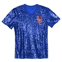 Haut à col en V sequins avec nom et numéro des Mets de New York Francisco Lindor Royal pour juniors