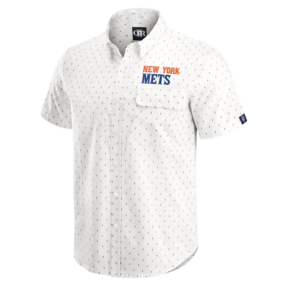 Haut boutonné imprimé crème des Mets de New York pour homme la collection Darius Rucker par Fanatics