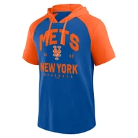 Men's Fanatics  Royal New York Mets Prime Raglan Short Sleeve Hoodie T-Shirt