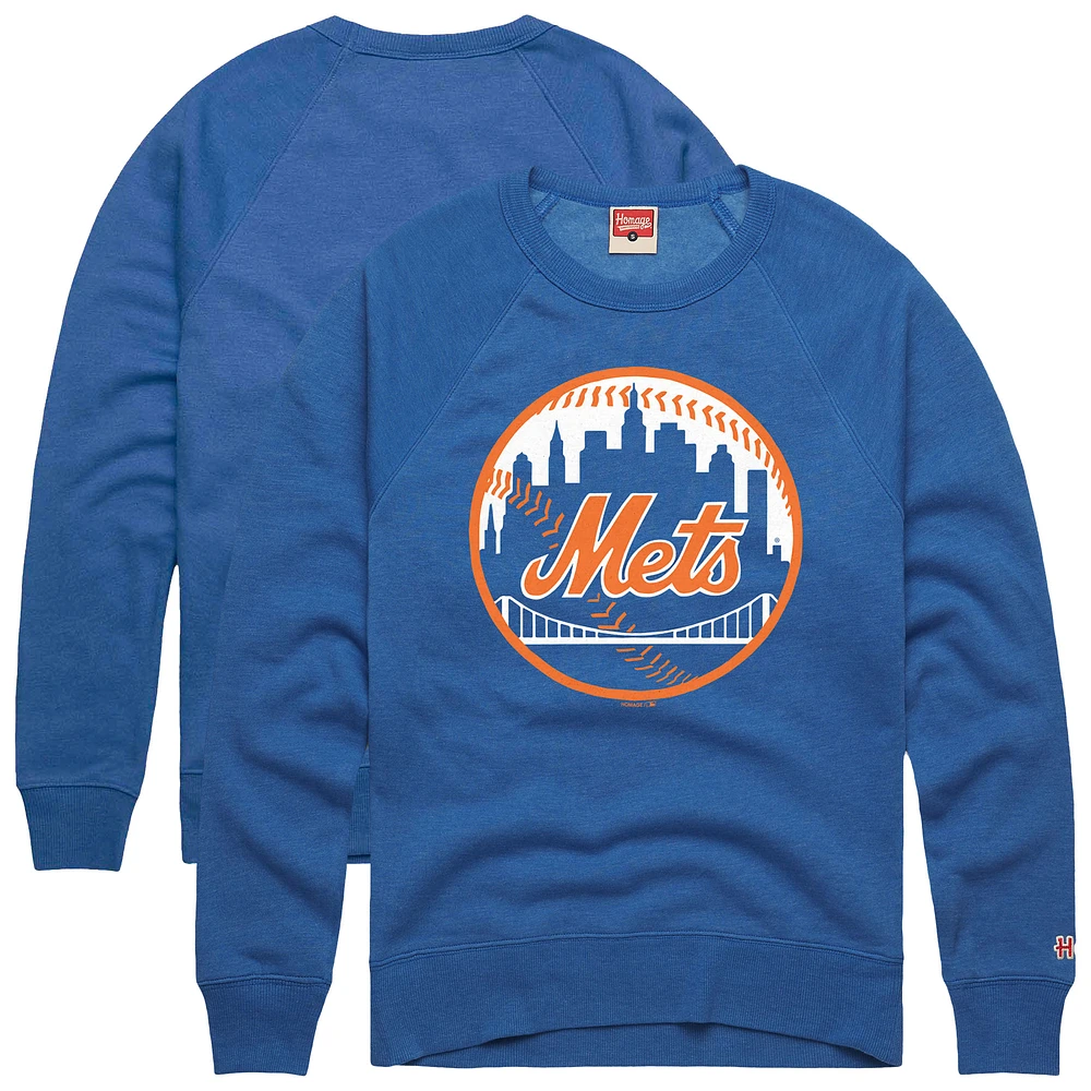 Men's Homage  Royal New York Mets Retro Tri-Blend Pullover Sweatshirt