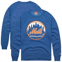 Men's Homage  Royal New York Mets Retro Tri-Blend Pullover Sweatshirt
