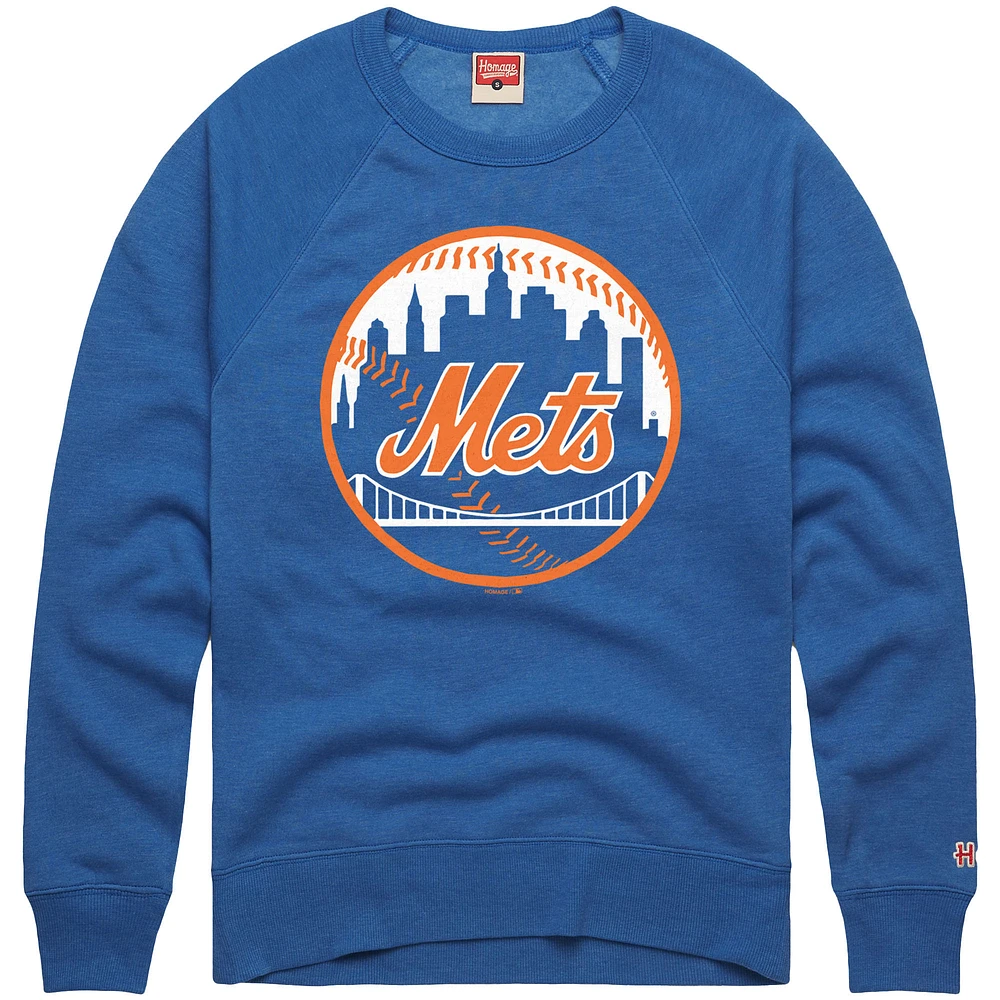 Men's Homage  Royal New York Mets Retro Tri-Blend Pullover Sweatshirt
