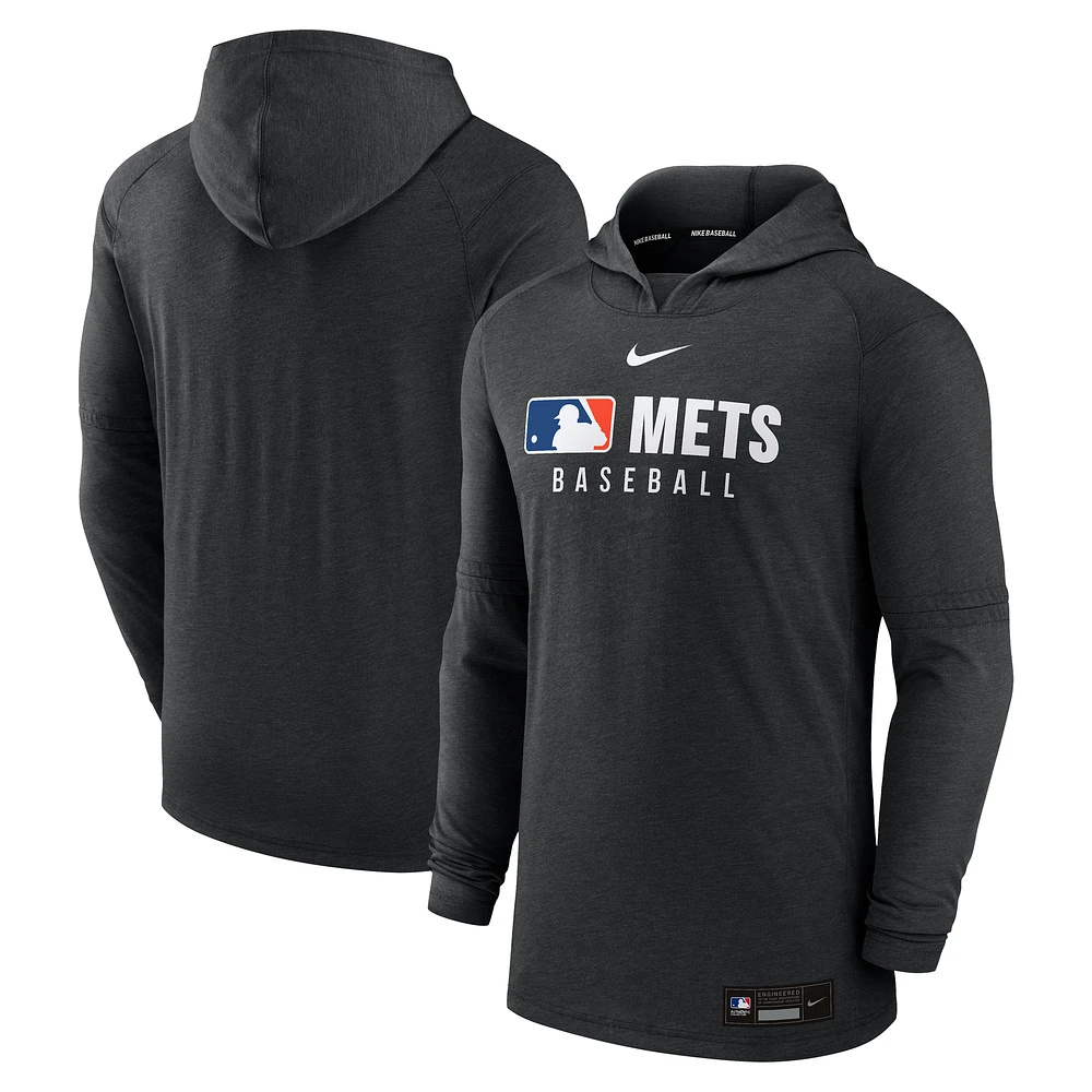 Men's Nike  Heather Black New York Mets Authentic Collection Tri-Blend Performance Pullover Hoodie