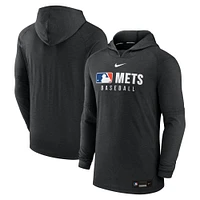 Men's Nike  Heather Black New York Mets Authentic Collection Tri-Blend Performance Pullover Hoodie