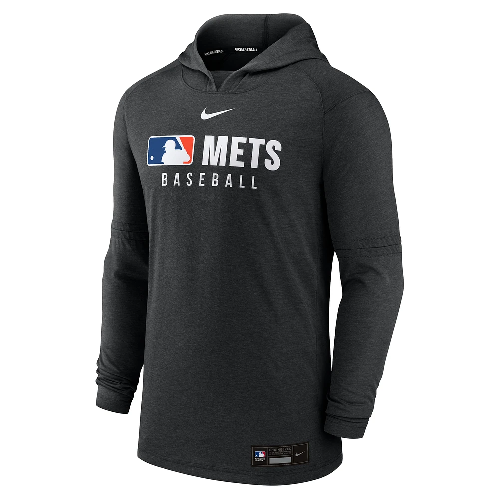 Men's Nike  Heather Black New York Mets Authentic Collection Tri-Blend Performance Pullover Hoodie