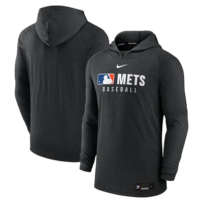 Men's Nike  Heather Black New York Mets Authentic Collection Tri-Blend Performance Pullover Hoodie