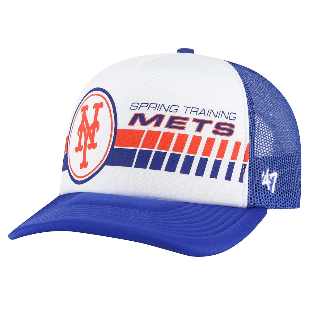 Casquette réglable de camionneur en mousse pour hommes '47 blanc/royal New York Mets 2024 Spring Training