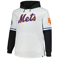 Sweat à capuche blanc double en-tête fines rayures pour hommes '47 New York Mets Big & Tall