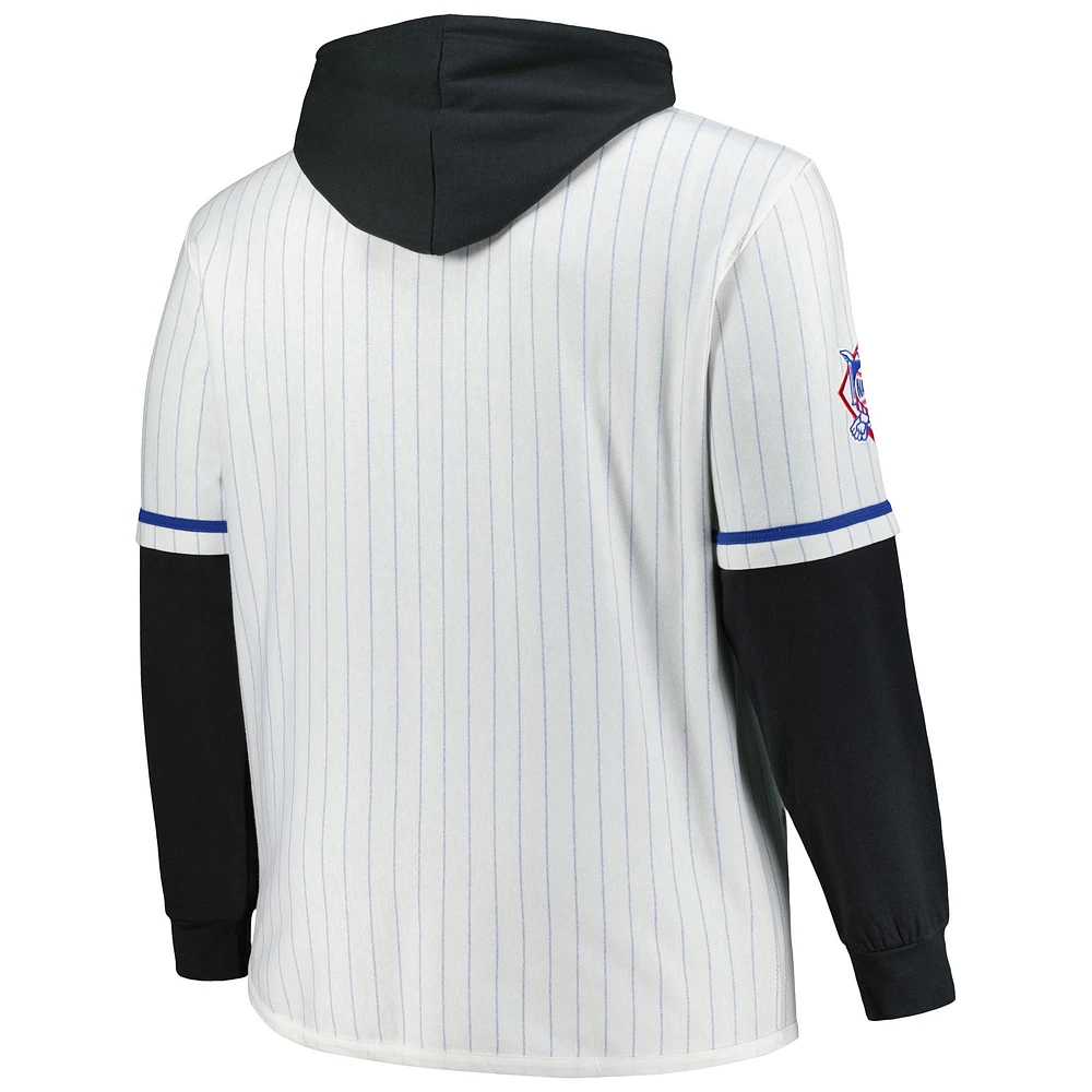 Men's '47 White New York Mets Big & Tall Pinstripe Double Header Collection Pullover Hoodie