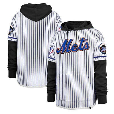 Men's '47 White New York Mets Pinstripe Double Header Pullover Hoodie