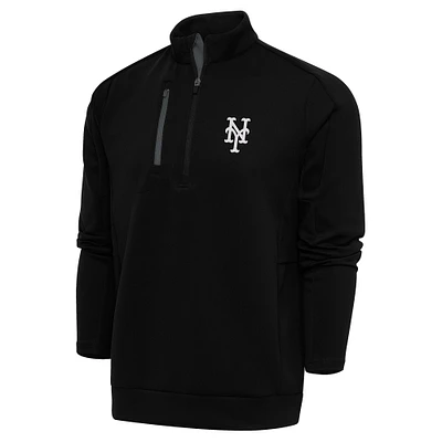 Men's Antigua Black New York Mets Metallic Generation Quarter-Zip Pullover Top
