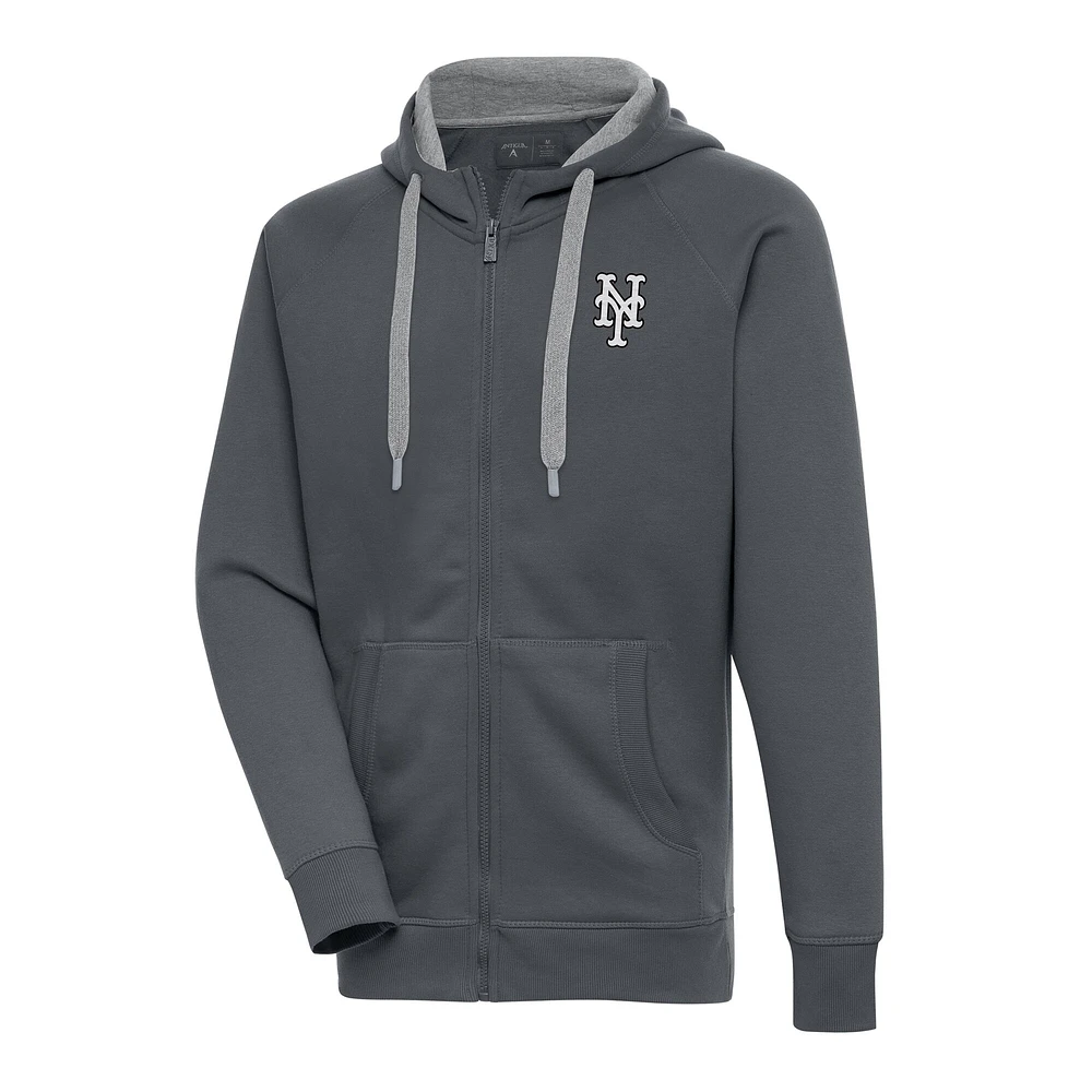 Sweat à capuche entièrement zippé Antigua Charcoal New York Mets Metallic Victory pour homme