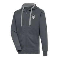 Sweat à capuche entièrement zippé Antigua Charcoal New York Mets Metallic Victory pour homme