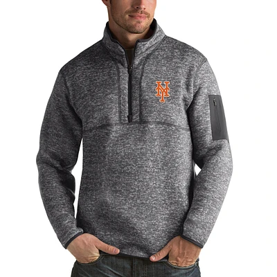 Men's Antigua Heathered Charcoal New York Mets Fortune Half-Zip Sweater