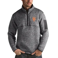 Men's Antigua Heathered Charcoal New York Mets Fortune Half-Zip Sweater