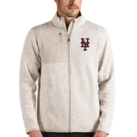 Men's Antigua Oatmeal New York Mets Fortune Full-Zip Jacket