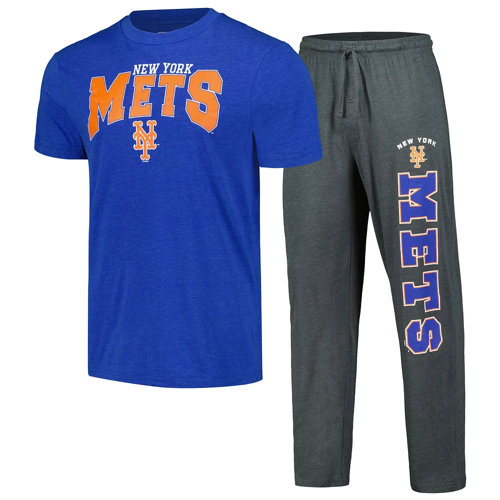 Ensemble de nuit T-shirt et pantalon Concepts Sport Charcoal/Royal New York Mets Meter pour hommes