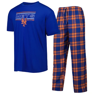 Ensemble de nuit avec t-shirt et pantalon Concepts Sport Royal/Orange New York Mets Badge pour homme