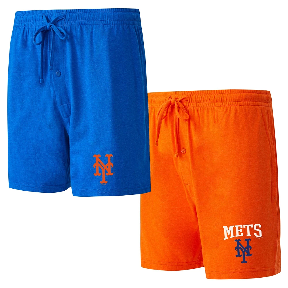 Pack de deux shorts nuit Concepts Sport Royal/Orange New York Mets pour hommes