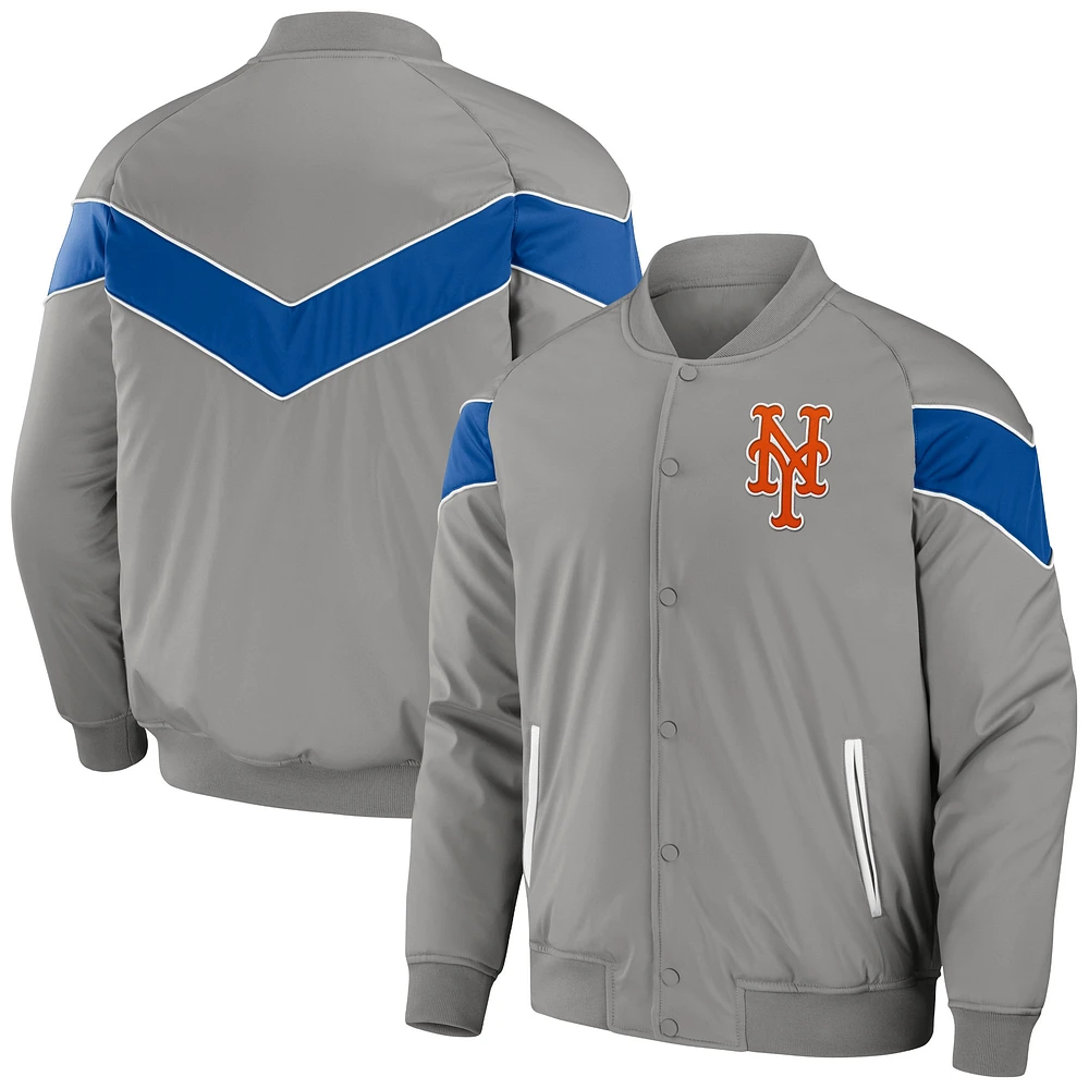 Collection Darius Rucker pour hommes par Fanatics Veste de baseball raglan à bouton-pression gris New York Mets