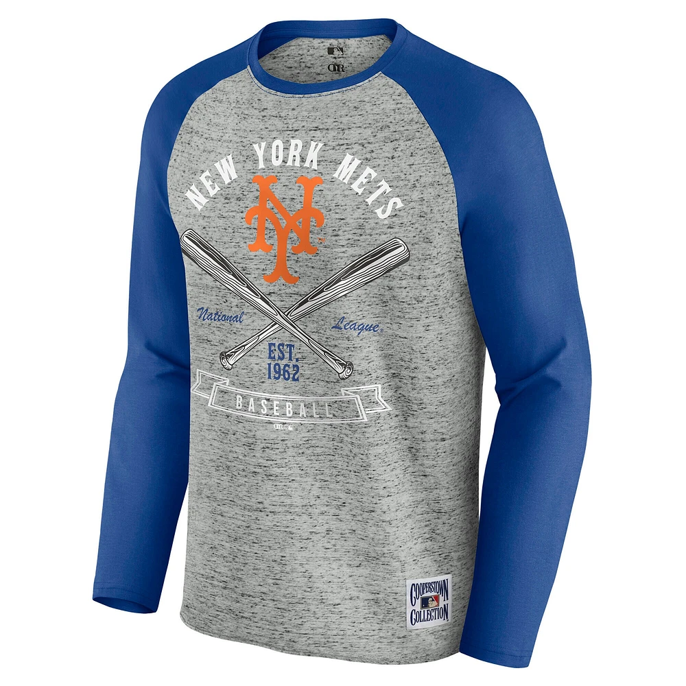 T-shirt de baseball à manches longues raglan bords bruts pour homme, collection Darius Rucker par Fanatics, gris chin