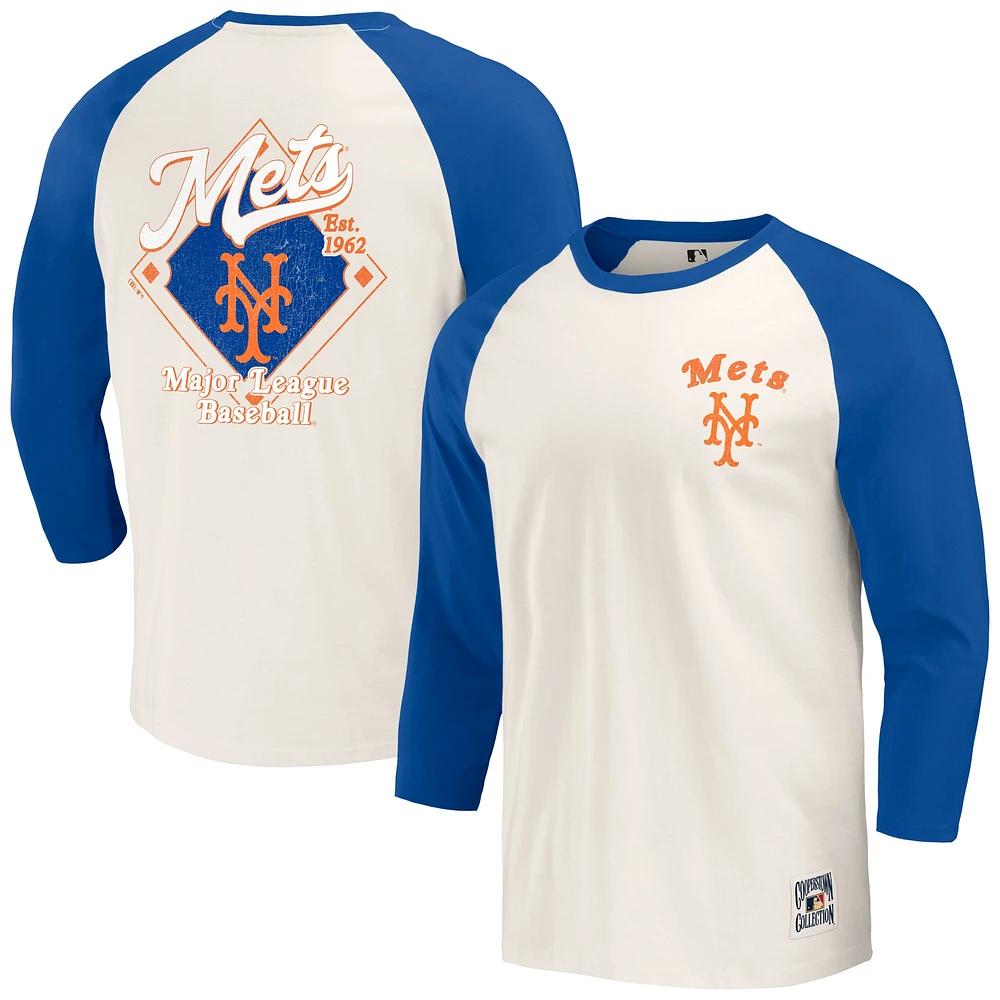 Collection Darius Rucker pour hommes par Fanatics Royal/Blanc New York Mets Cooperstown T-shirt raglan à manches 3/4