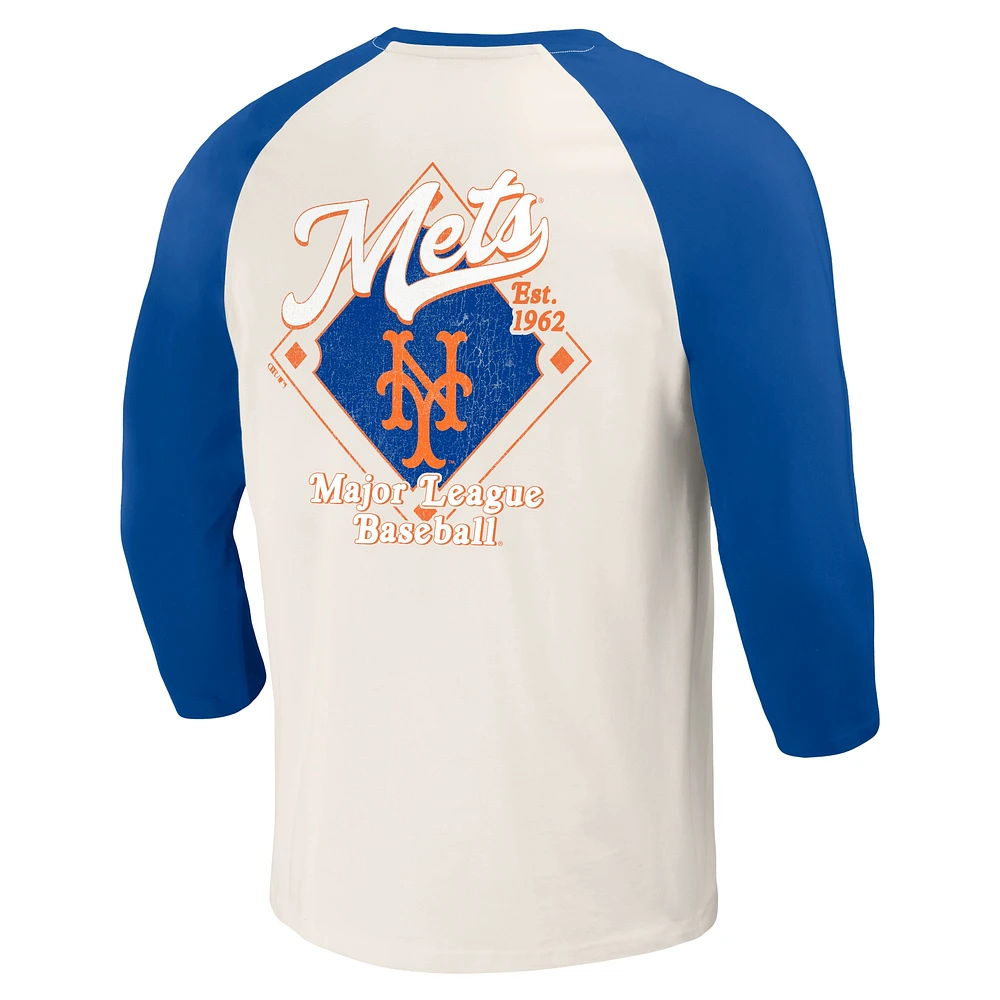 Collection Darius Rucker pour hommes par Fanatics Royal/Blanc New York Mets Cooperstown T-shirt raglan à manches 3/4