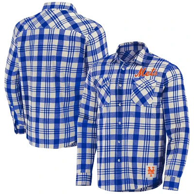 Men's Darius Rucker Collection by Fanatics Royal New York Mets Plaid Flannel Button-Up Shirt