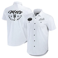 Collection Darius Rucker pour hommes par Fanatics Chemise boutonnée à manches courtes blanche rayures pin des Mets de New York