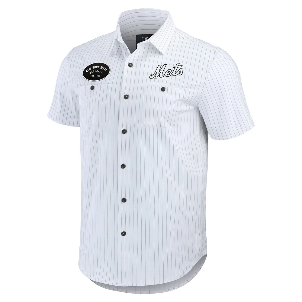 Collection Darius Rucker pour hommes par Fanatics Chemise boutonnée à manches courtes blanche rayures pin des Mets de New York