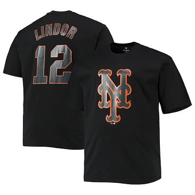 T-shirt noir avec logo Fanatics Francisco Lindor pour hommes des New York Mets Big & Tall