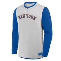 Men's Fanatics Gray/Royal New York Mets Clubhouse Long Sleeve Henley Shirt
