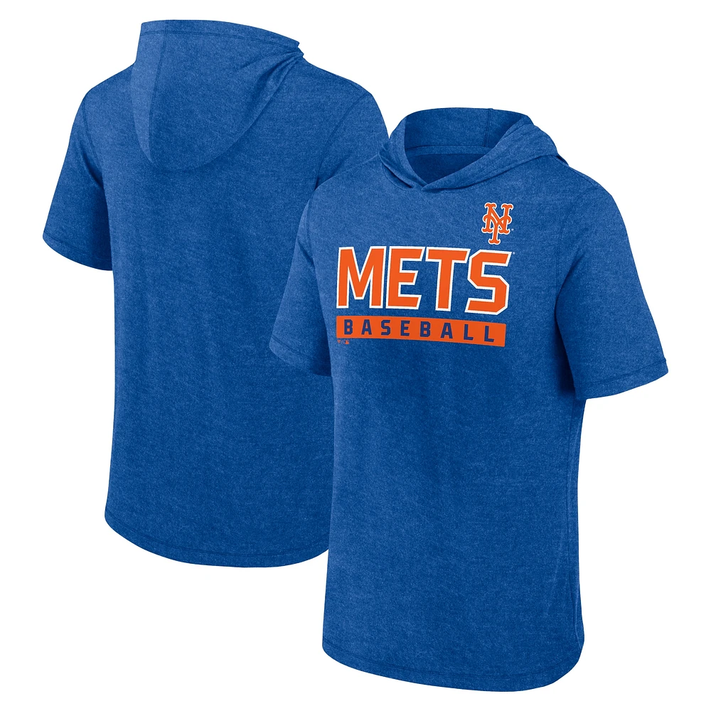 Men's Fanatics Heather Royal New York Mets Push Short Sleeve Pullover Hoodie