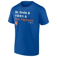 T-shirt fanatique pour hommes Juan Soto Royal New York Mets Mr. Smile et Pacheco