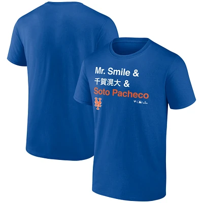 Men's  Fanatics Juan Soto Royal New York Mets Mr. Smile and Pacheco T-Shirt