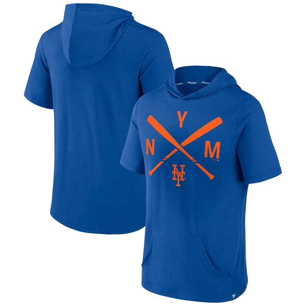 Haut à capuche manches courtes pour hommes Fanatics Royal New York Mets Iconic Rebel