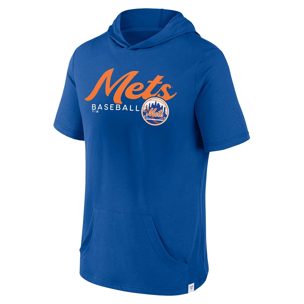 Sweat à capuche manches courtes pour hommes Fanatics Royal New York Mets Offensive Strategy