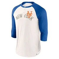 Men's Fanatics White/Royal New York Mets Backdoor Slider Raglan 3/4-Sleeve T-Shirt