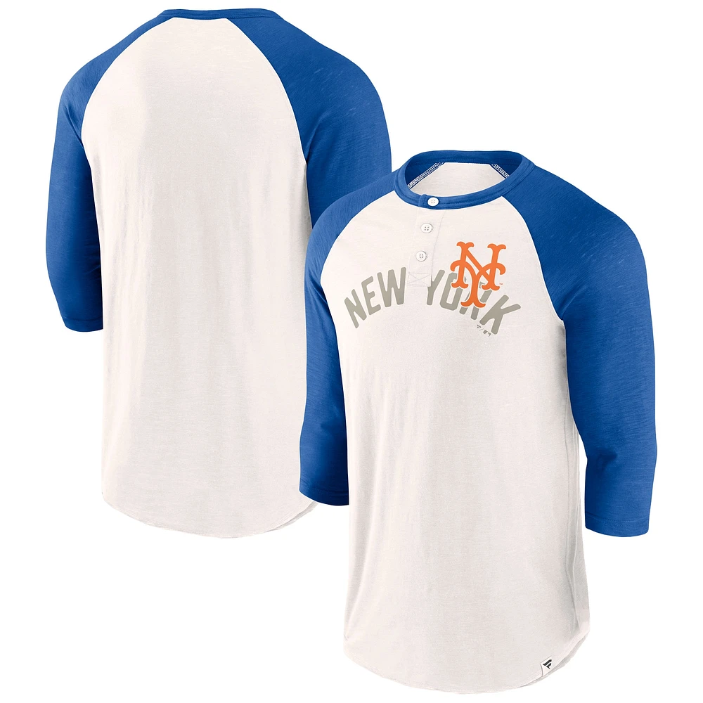 Men's Fanatics White/Royal New York Mets Backdoor Slider Raglan 3/4-Sleeve T-Shirt