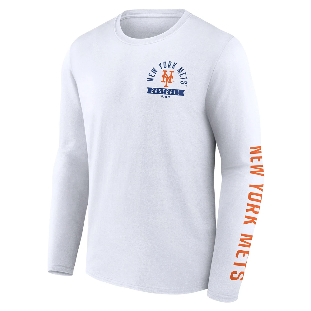 Men's Fanatics White New York Mets Press Box Long Sleeve T-Shirt