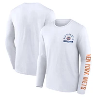 T-shirt blanc à manches longues Pressbox Fanatics pour hommes des Mets de New York