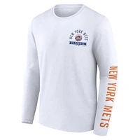 T-shirt blanc à manches longues Pressbox Fanatics pour hommes des Mets de New York