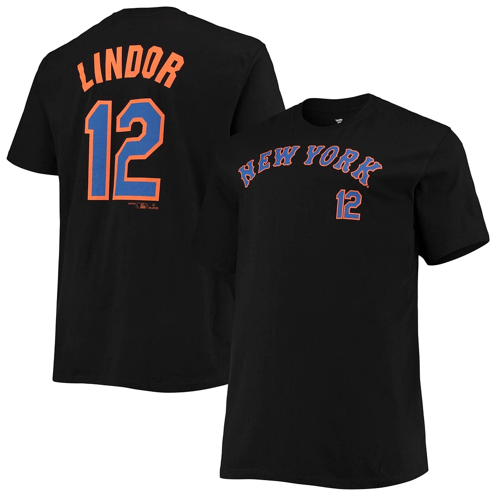 T-shirt Francisco Lindor New York Mets Big & Tall avec nom et numéro noir pour homme