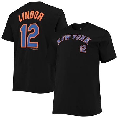 T-shirt Francisco Lindor New York Mets Big & Tall avec nom et numéro noir pour homme