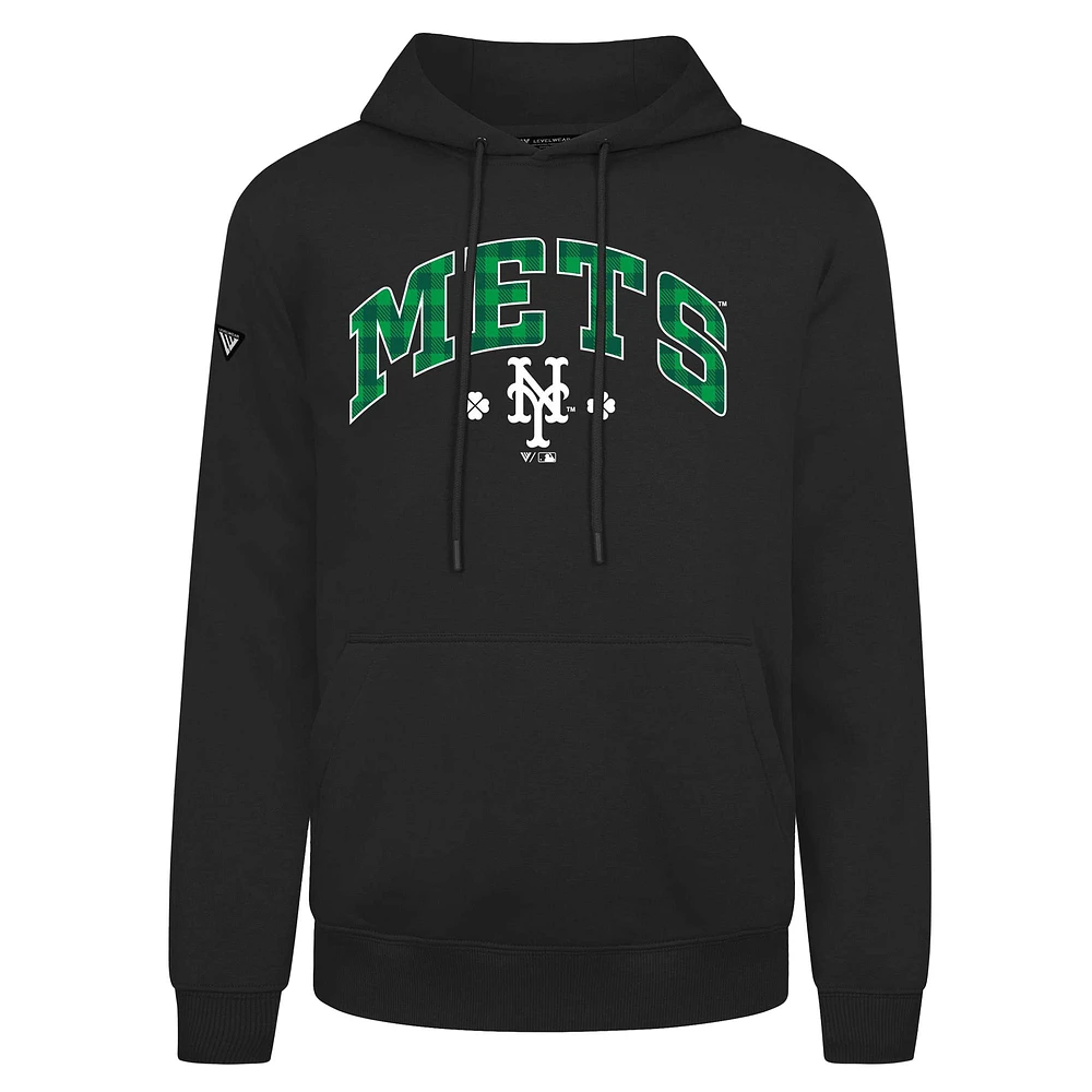 Men's Levelwear  Black New York Mets St. Patrick's Day Podium Plaid Pullover Hoodie