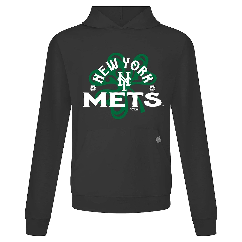 Men's Levelwear Black New York Mets St. Patrick's Day Relay Shamrock Pullover Hoodie