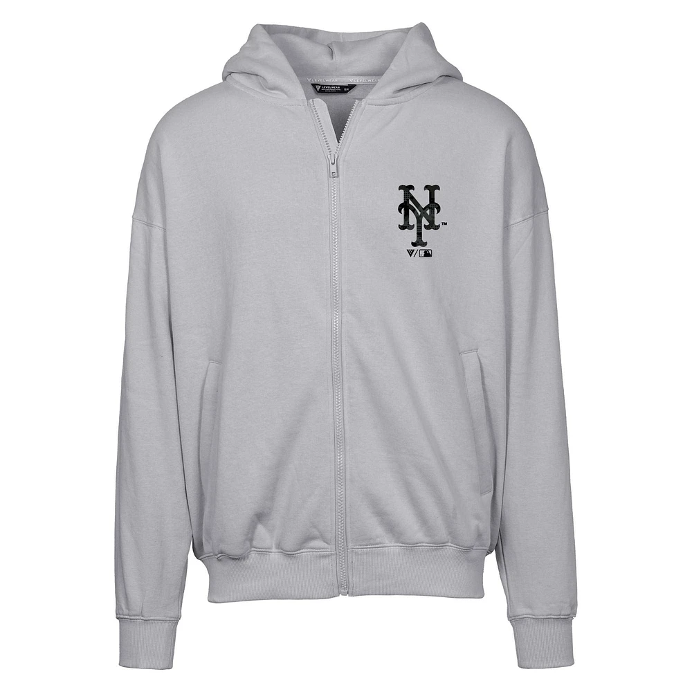 Men's Levelwear  Gray New York Mets Oversized Uphill Digital Camo Full-Zip Hoodie