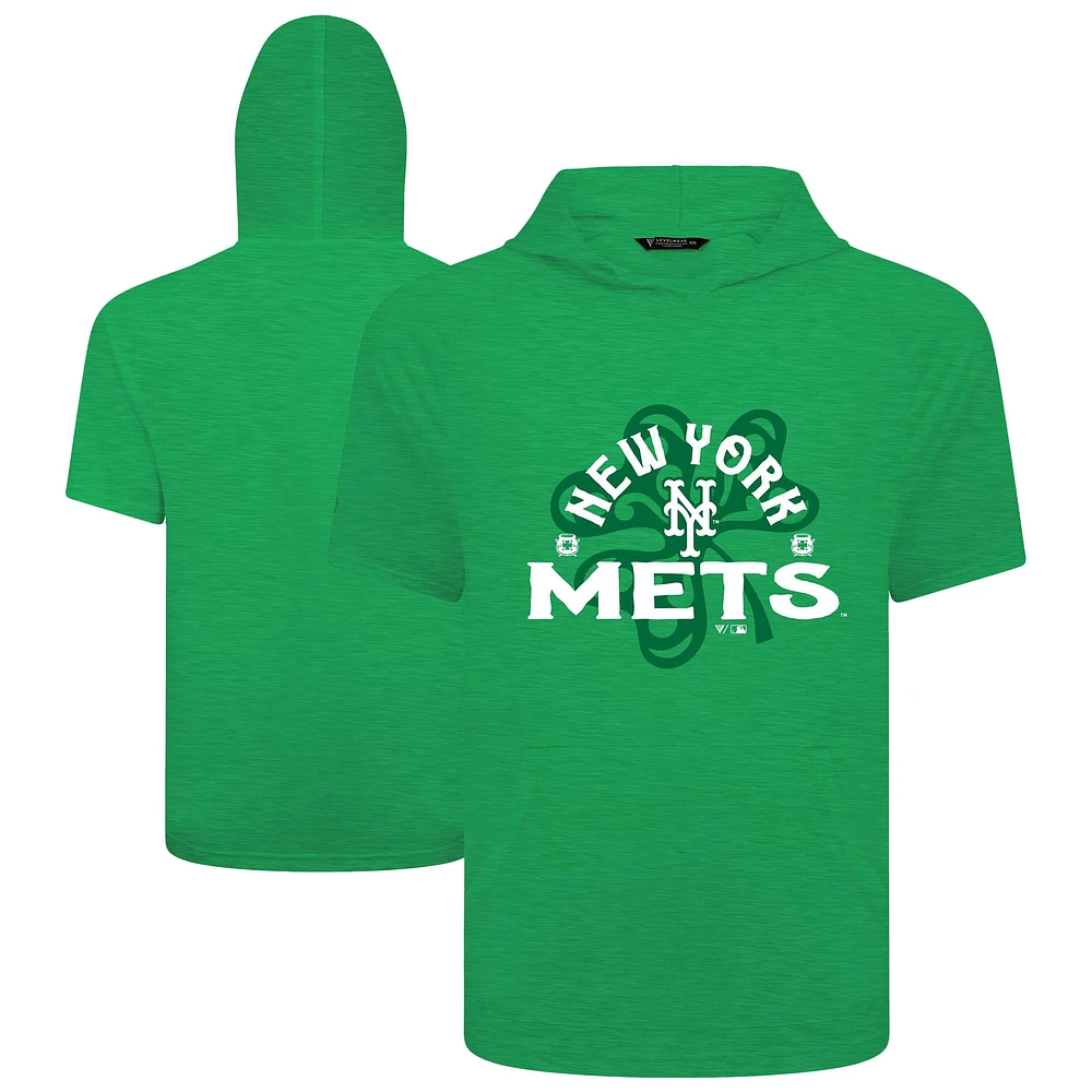 Men's Levelwear Green New York Mets St. Patrick's Day Phase Shamrock Short Sleeve T-Shirt Hoodie