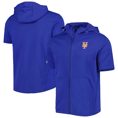 Chandail à capuchon manches courtes et fermeture éclair intégrale Levelwear Royal New York Mets Recruit pour homme