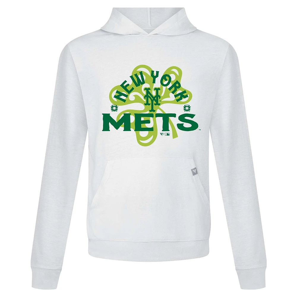 Sweat à capuche blanc pour homme avec motif trèfle relais de la Saint-Patrick des Mets New York